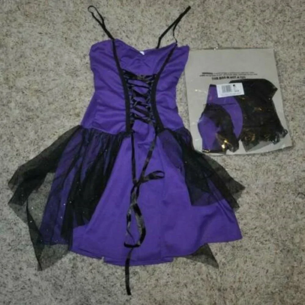 Witch Halloween Costume 7/9 Purple Mischievous 5 Pc Dress Hat Teen Girls Juniors